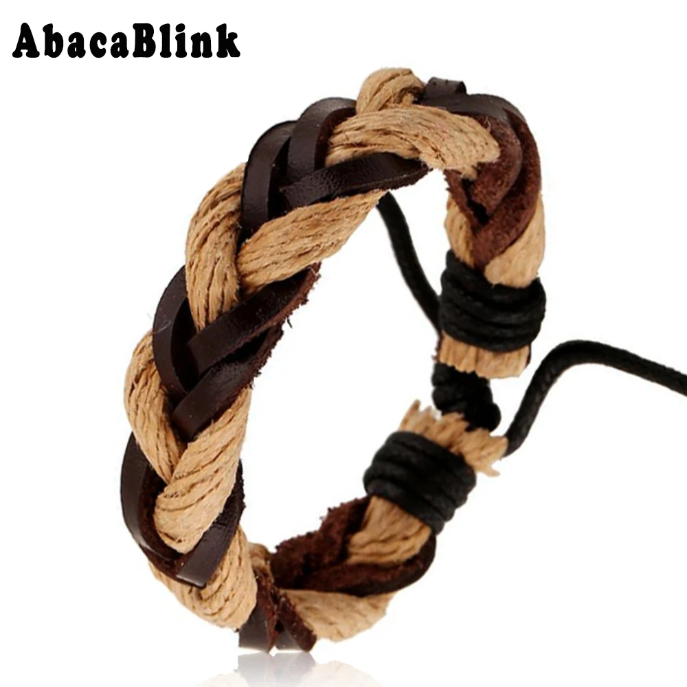 European Simple Design Charm Bracelets Genuine Leather Hemp Rope