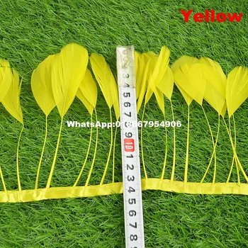 

Factory plumage for sale 10yard Exporting Quality Dyed Yellow Goose Feather Trim 10-15cm
