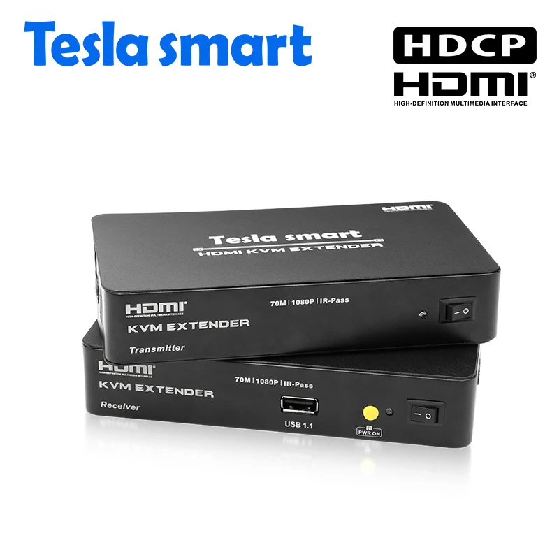 

Tesla smart Multi-function HDMI KVM Extender 70m USB HDMI IR KVM + Audio Extender by CAT5e/6 (1 Extender TX+1 Extender RX)