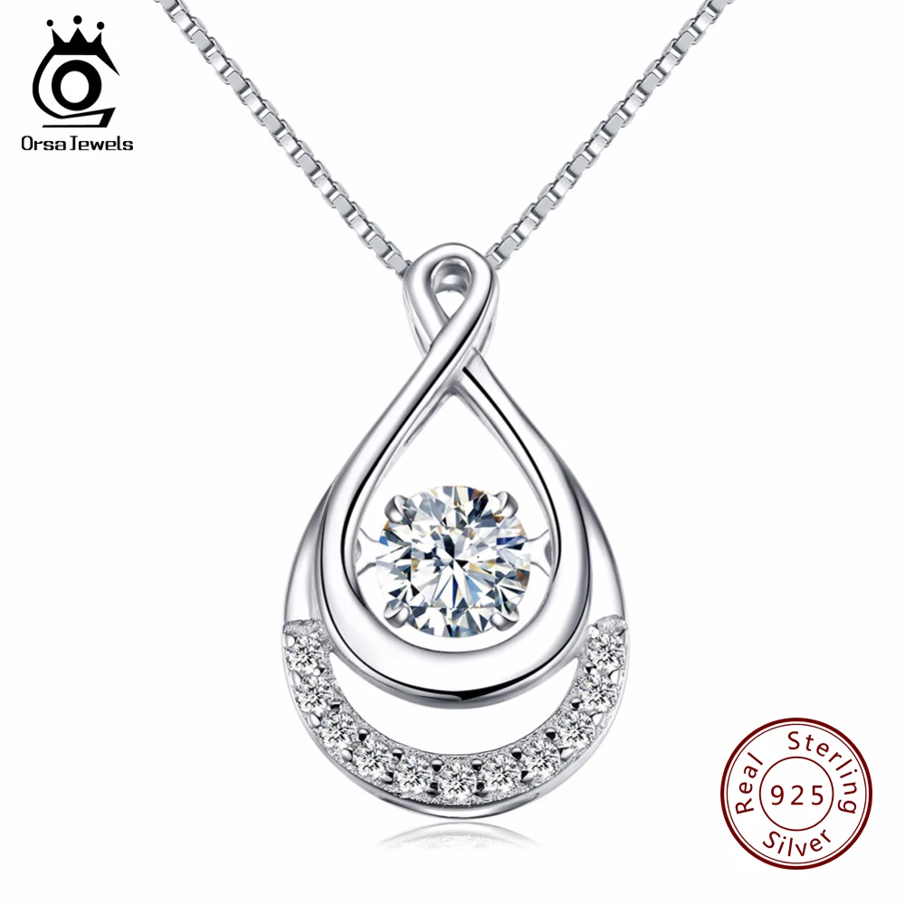 ORSA JEWELS Твердые 925 Серебряные женские ожерелья двойная бесконечность педанты с подвижным кристаллом вечность ювелирные изделия SN50