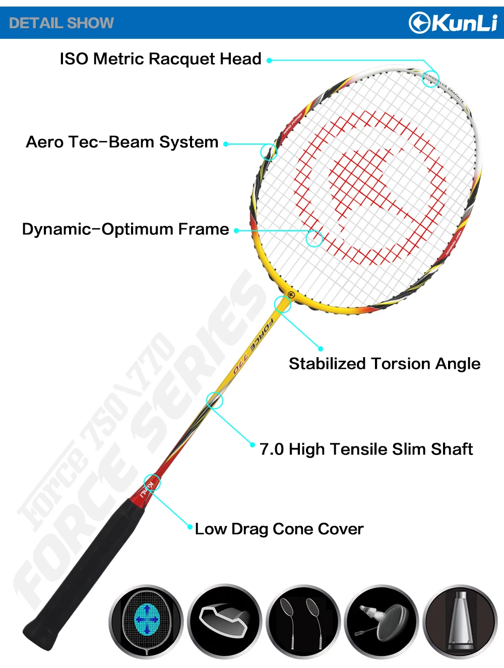 Оригинальная ракетка для бадминтона KUNLI FORCE 770/750, полностью углеродная 3U, профессиональная NANO технология, официальная брендовая ракетка для бадминтона