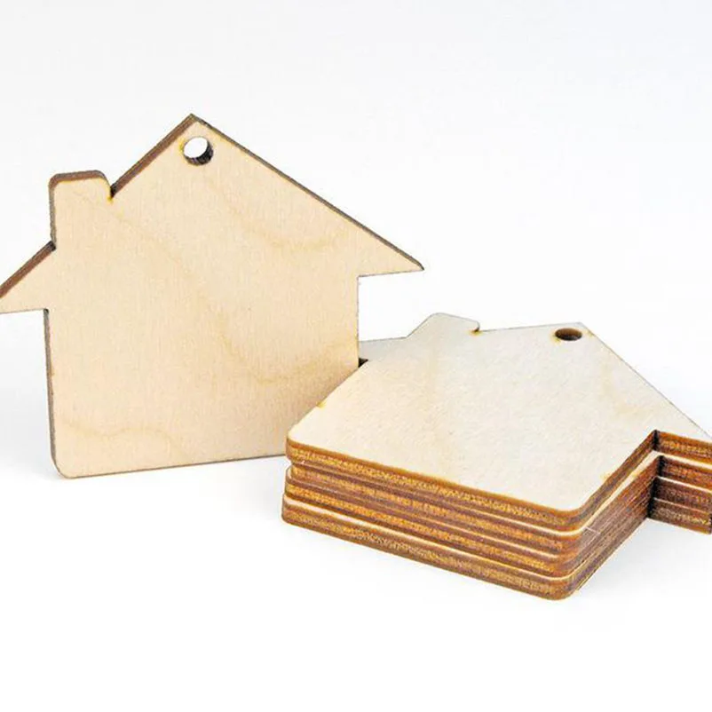 

Set of 50pc Wooden House diy unfinished wood crafts wood label tag 8cm