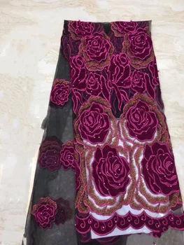 

African Lace Fabric velvet For Sewing Dress African Wedding Lace African Clothes 2019 French Net Lace Fabric Rose Flowers Beads