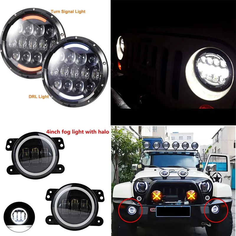 7 INCH 105W Round led headlight with DRL High/LOW Beam and 4'' led fog lights halo ring angel eyes for Jeep Wrangler JK TJ LJ 7 INCH 105W Round led headlight with DRL High/LOW Beam and 4'' led fog lights halo ring angel eyes for Jeep Wrangler JK TJ LJ