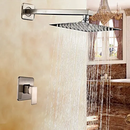 

Wall Mounted 16 Inch Rainfall Shower Head with Single Handle Mixer Brushed Nickel Shower Faucet