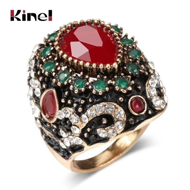 Kinel Hot Big Fiore di Cristallo Anelli Turco Gioielli Da Sposa D'epoca Antico C Kinel Hot Big Fiore di Cristallo Anelli Turco Gioielli Da Sposa D'epoca Antico C