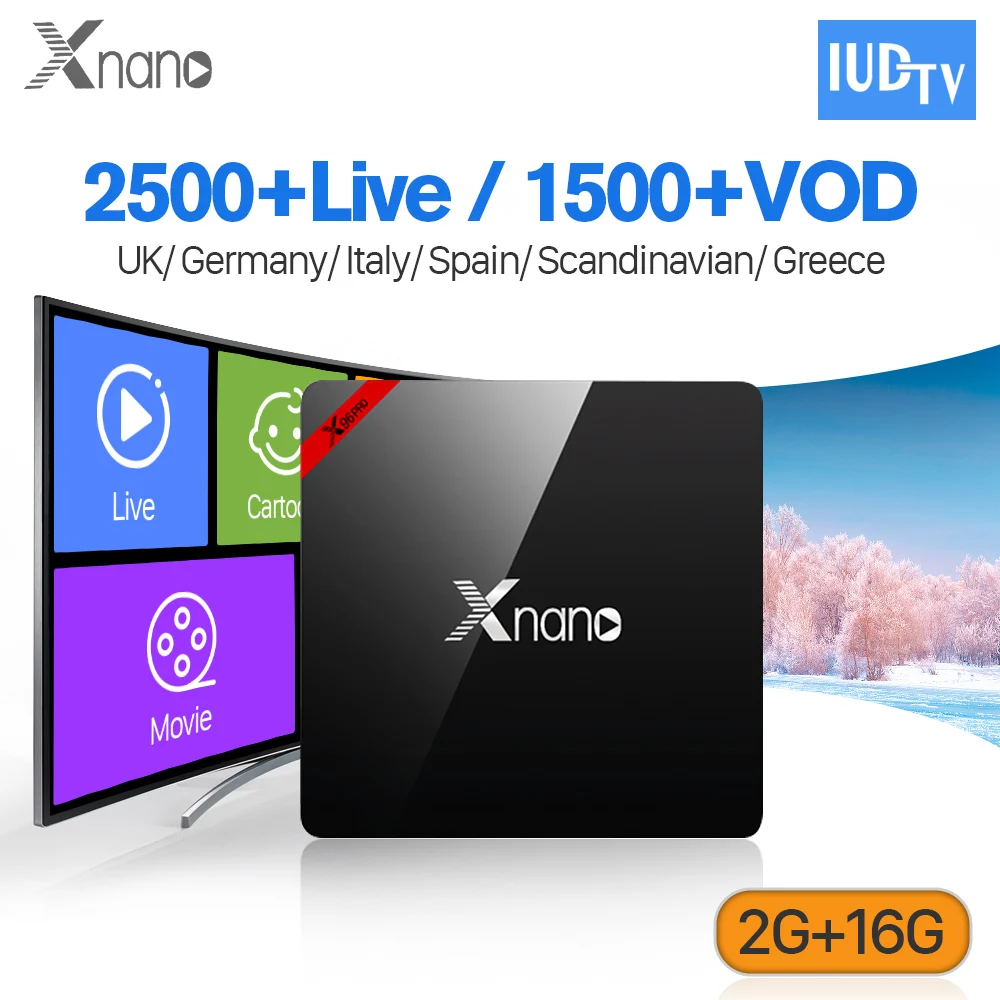 

IP TV Receiver 4K XNANO Europe S905X Support BT 2G 16G Decoder IPTV UK Germany Turkish Portugal Albania IP TV 1 Year Box