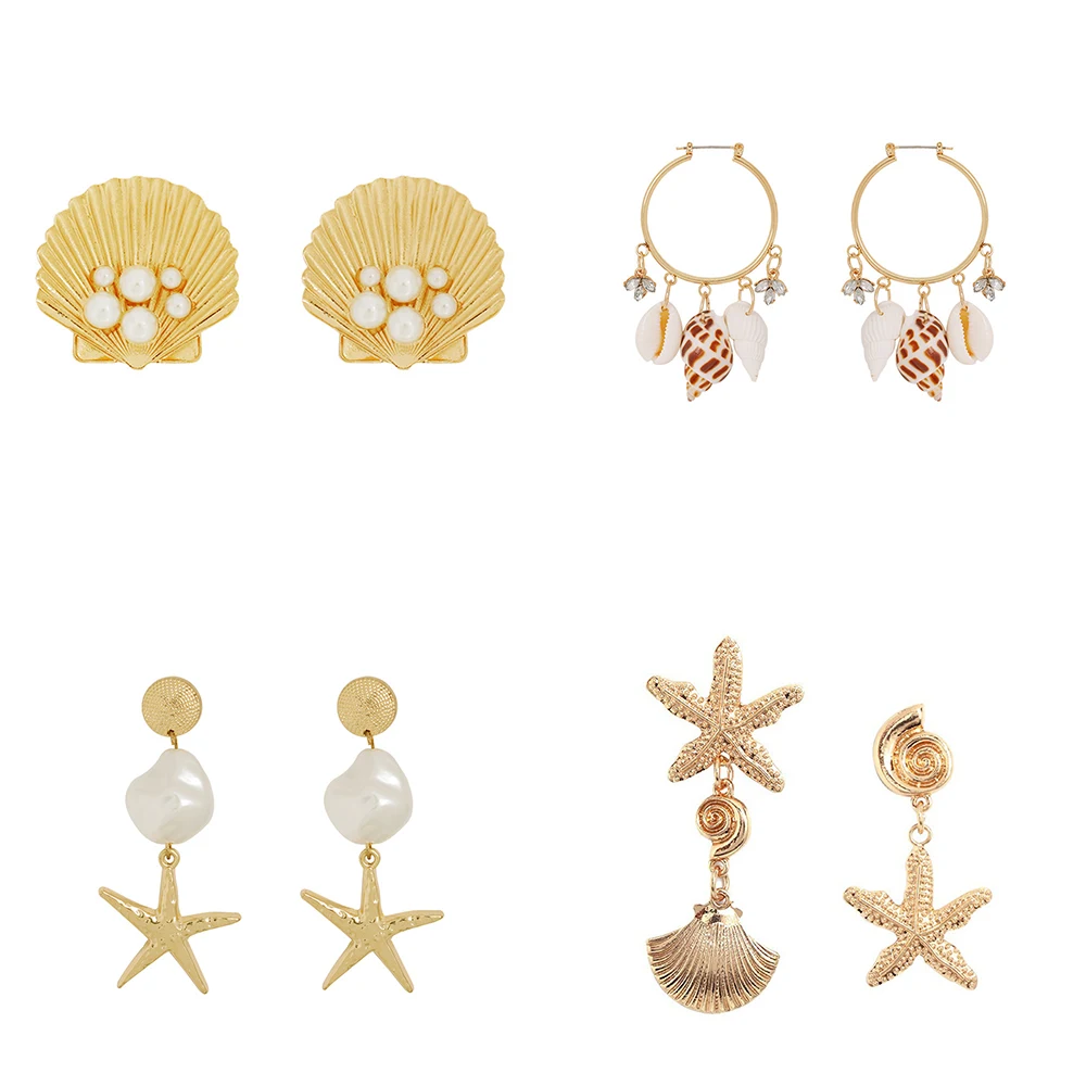 

Fashion Real Pearl Shell Conch Dangle Earring 2019 Boho Female Mixed Long Gold Metal Starfish Pendientes Oorbellen Brincos