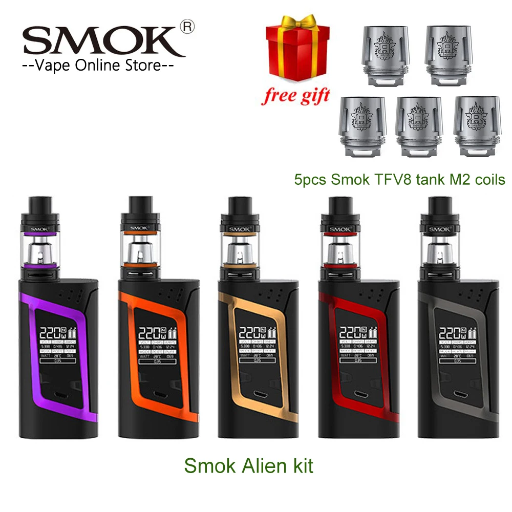 Original Smok Alien 220W Kit Alien Box Mod with 3ml TFV8 Baby Tank e Electronic Cigarette Vape smok alien Kit VS Smok ULTRA Original Smok Alien 220W Kit Alien Box Mod with 3ml TFV8 Baby Tank e Electronic Cigarette Vape smok alien Kit VS Smok ULTRA
