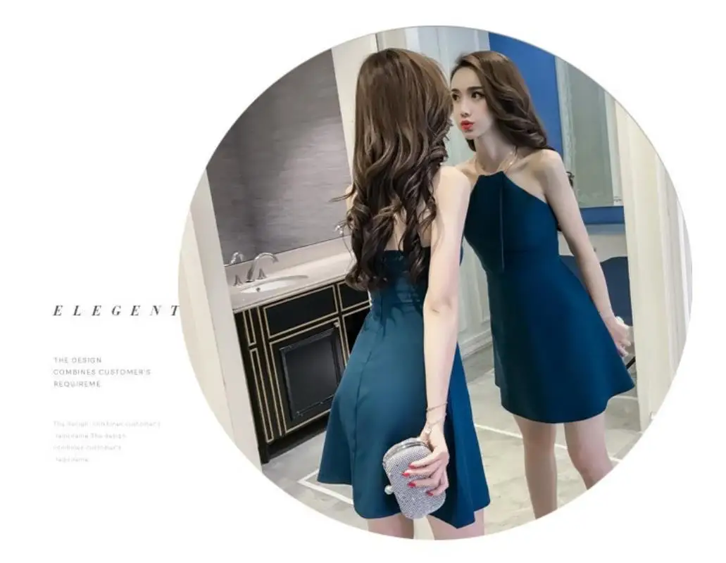 Summer new sexy back dress  metal ring hanging neck slim Asleeveless skirt 2018 Free Shipping