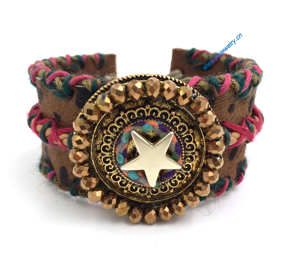 New European Jewelry Suppliers handmade weaving bracelet leather wide bracelet for women with