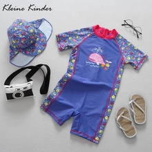 Купальный костюм для малышей цельный детский купальный костюм со шляпой с цветочным принтом дельфина, пляжная одежда с защитой от ультрафиолетового излучения одежда для купания для малышей