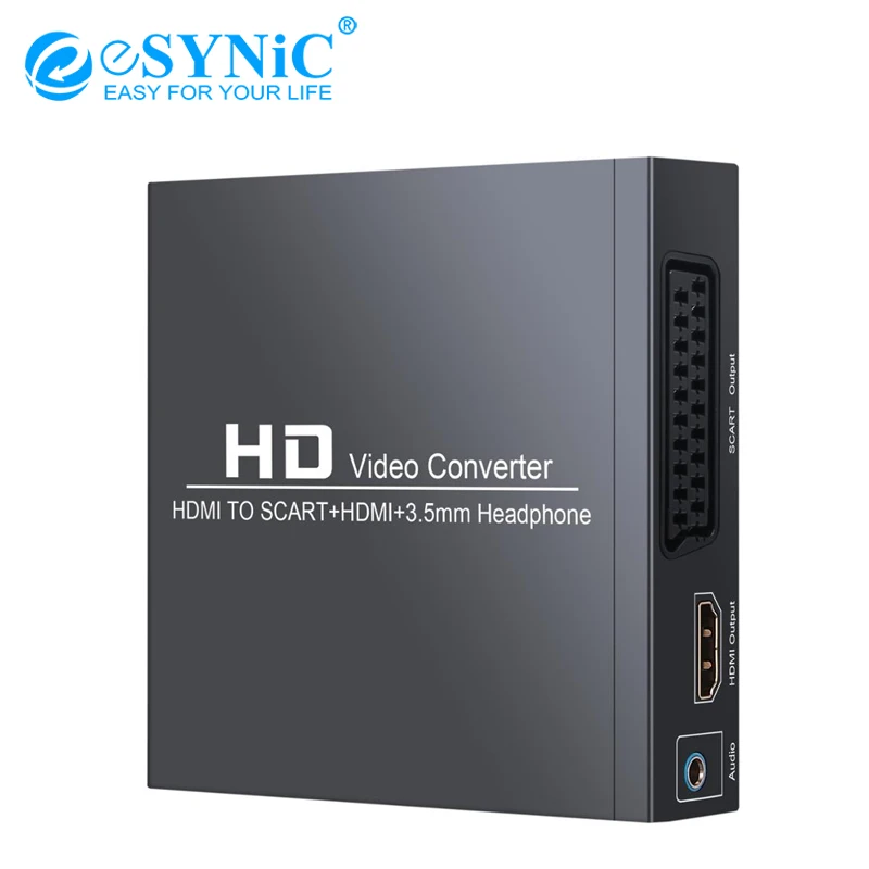 ESYNiC 1080 P HD конвертер CVBS + адаптер питания переходник HDMI-SCART и HDMI FL/FR стерео аудио