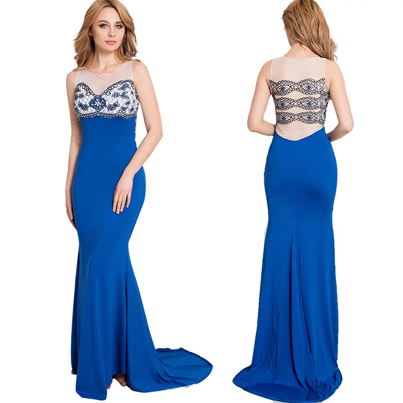 

2017 New Woman Summer Lace Patchwork Dresses elegant sexy Blue white Floor Length Chiffon Maxi Dress Lady Sexy Dress