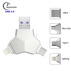 Ingelon USB 3.0 флешки 32 ГБ 64 ГБ 128 ГБ накопитель USB3.0 OTG USB c Micro Android Y Стиль зашифрованном флэш-накопитель USB для Iphone