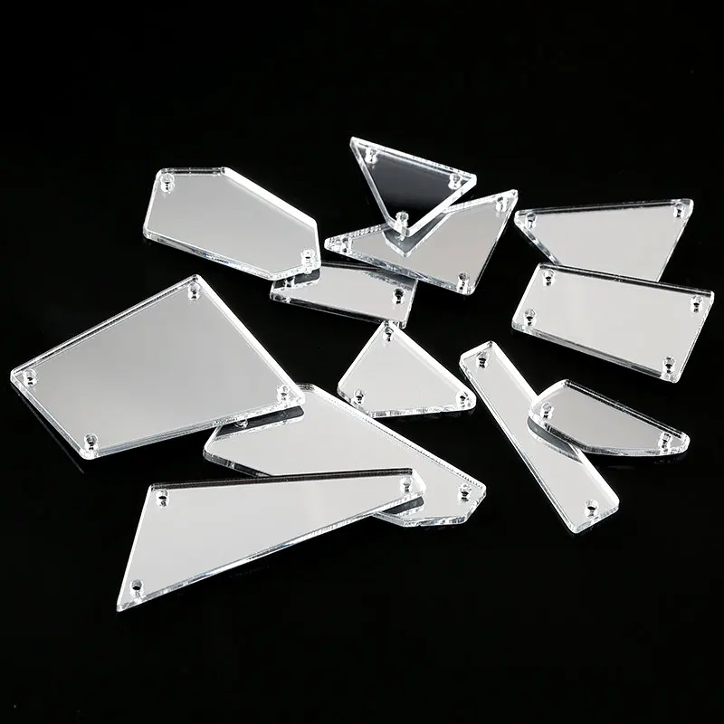  QIAO Many Shapes Popular Acrylic Mirror Sew on rhinestones with holes flat back Shiny Sew-on Stone  - 32857148964