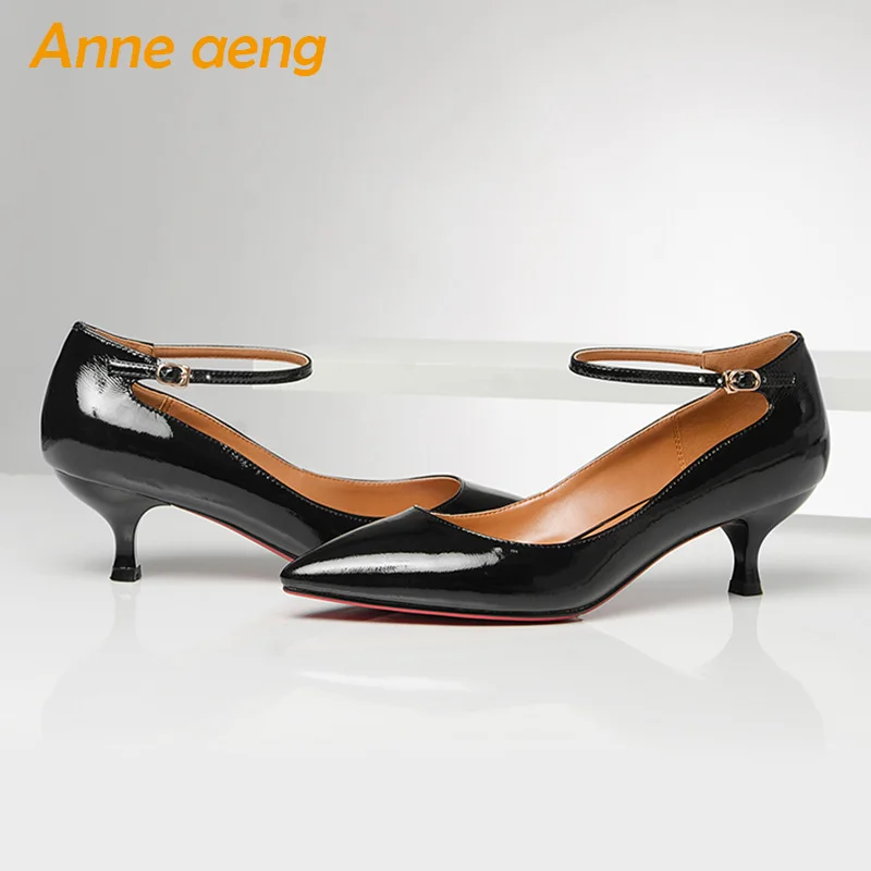 Mince Janes Pompes Sexy Nouveau Dames Véritable Chaussures Noir Cuir En Moyen noir Yellow Marie Talons Printemps Bureau Pointu automne Bout Femmes Ynw8qwgU4C