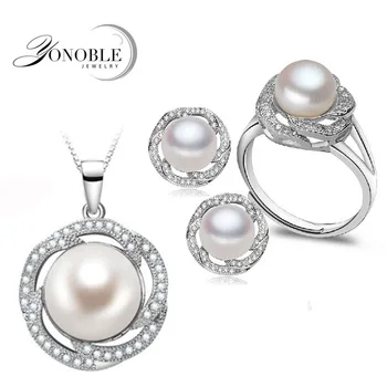 

Wedding freshwater pearl jewelry sets women bridesmaid jewelry sets luxury natural pearl earrings sets ring fine jewelry