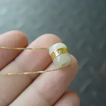 Сертифицированный Золотой инкрустированный натуральный хотанский нефрит кулон ожерелье Счастливые бусы кулон