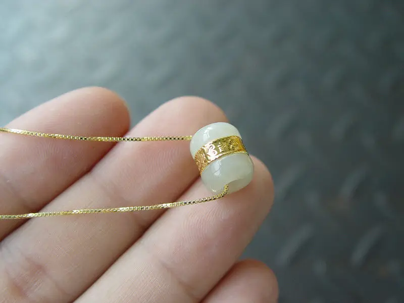 

Certified Gold Inlaid Natural Hetian Jade Pendant necklace Lucky Beads Pendant