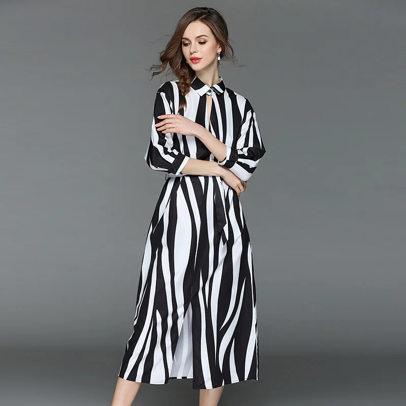 

Summer Midi Zebra Striped Dress Vestido Mujer Verano Loose Waist Women Dress Ropa Mujer Talla Grande Robe Ete K5738