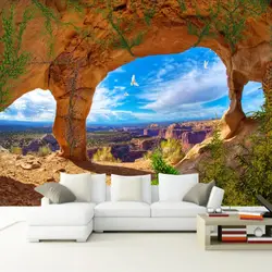 На заказ Настенные обои голубое небо и белые облака пещера пейзаж 3D фото фон фото обои для гостиной спальня