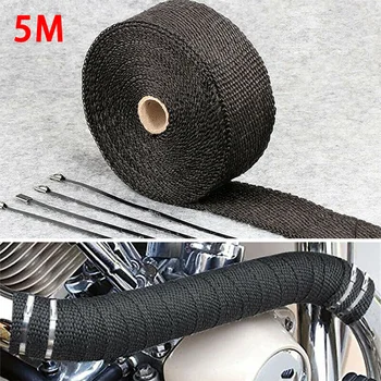 

5M Motorcycle Exhaust Thermal Tape Header Heat Wrap Manifold Insulation Roll Resistant with Stainless Ties Exhaust Pipe Insulat