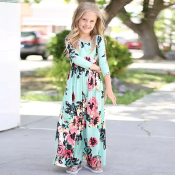 

2018 Girls Dresses Autumn Cute Baby Girls Hit Color Long Dress Children clothes Casual Cotton Beachwear Maxi Dress fit 2-10T