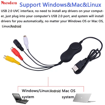 Tarjeta de captura de vídeo USB 2,0, convertidor analógico a Digital, USB, UVC, para XBOX, PS3, VHS, Windows, Mac, Android