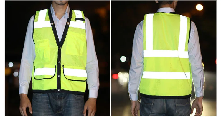 CCGK Reflective Vest High Visibility Safety Clothing Multi pockets Mesh Breathable Fluorescent Clothes Outdoor Workwear Sporting (6)