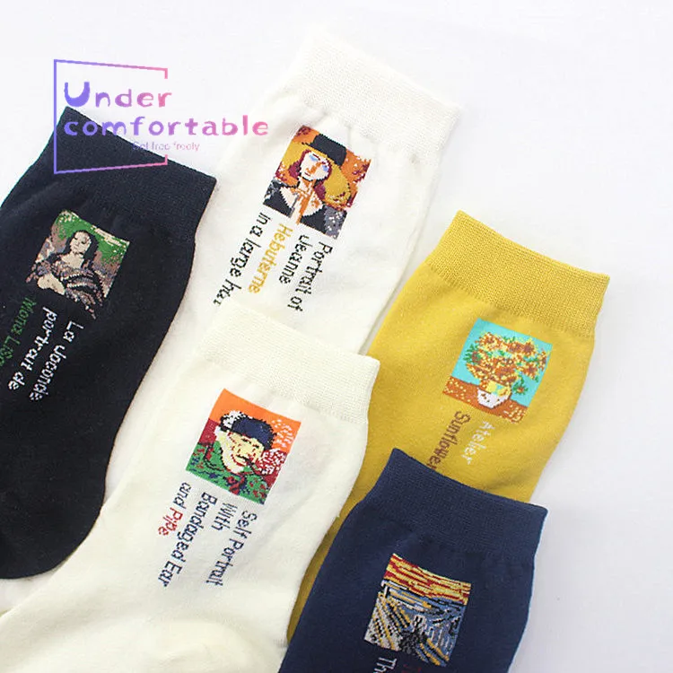 

Famous Painting Printed 100% Cotton Solid Fancy Women Sock High Soft Comfortable Girl Fashion Intimates Socks