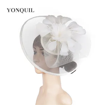 

17color select Feather Flower Fascinator beige Wedding hair clip and Headband Women Tea Party royal ascot Bridal Church show Hat