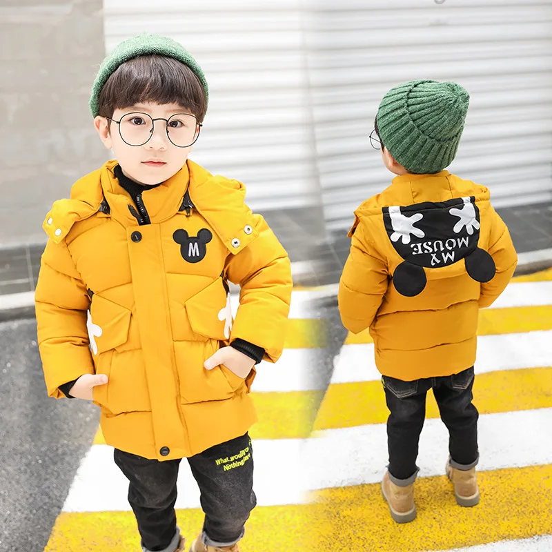 

Fashion handsome and cute cartoon character boy winter down jacket winter thick warm cotton filled hat with baby jacket