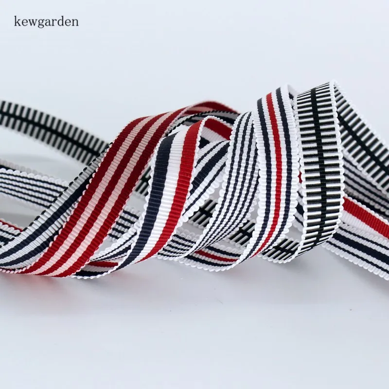 

Kewgarden 3/4" 8/5" 3/8" Wavy Edge Stripe Grosgrain Ribbons Handmade Tape DIY Bowknot Satin Ribbon Garment Accessories 10 Yard
