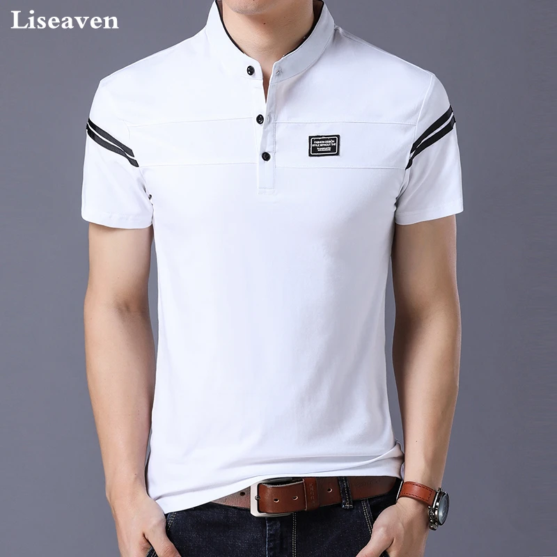 Billige Liseaven männer T shirt 2018 Kurzarm Stehkragen T Shirt Tops Tees Männliche T shirts Männer Kleidung