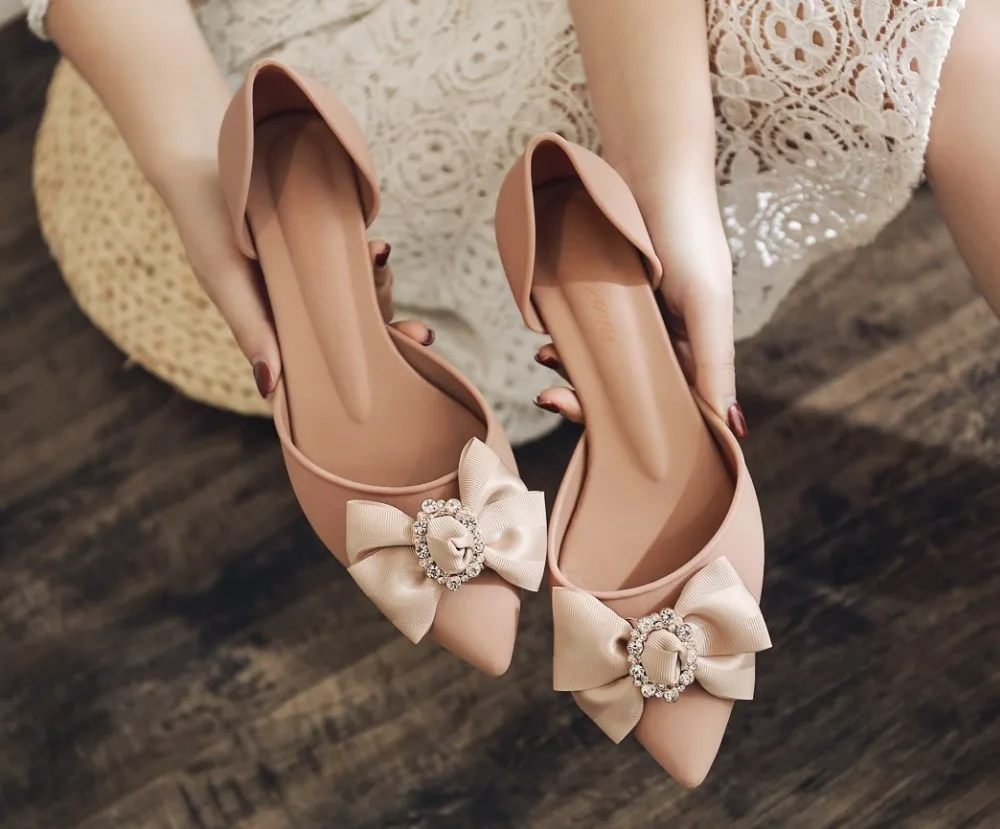 

New pointed high-heeled fashion women's shoes diamond buckle wedge with soft bottom casual flower sandals summer jelly shoes.