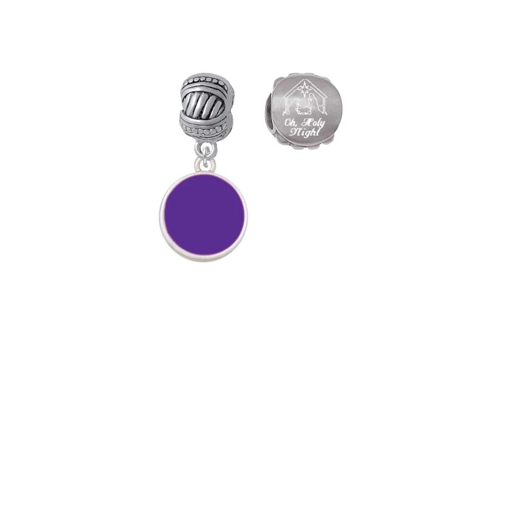 Silvertone Small Purple Enamel Disc Come Let us Adore Him Charm Beads (Set of 2)