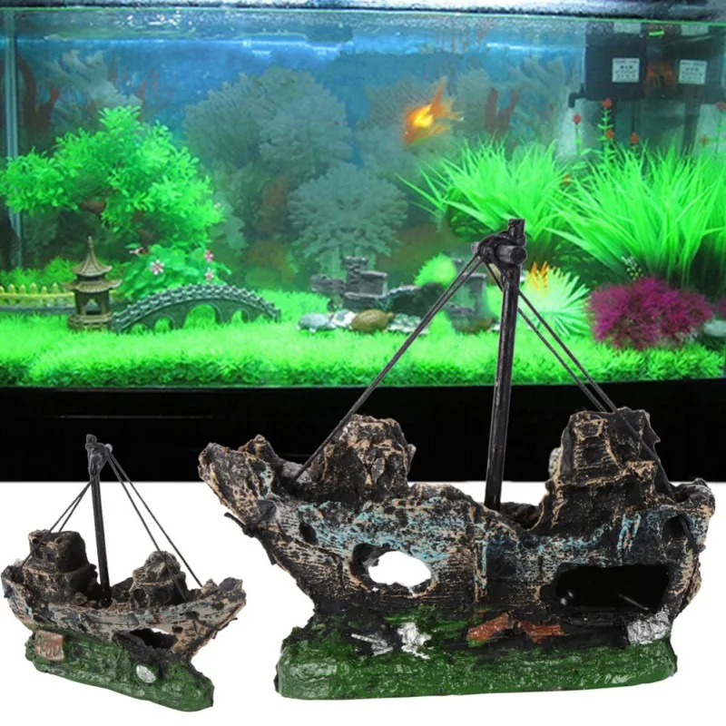 Aquarium Fish Tank Artificial Resin Ornament Simulation Wreck Sunk Ship
