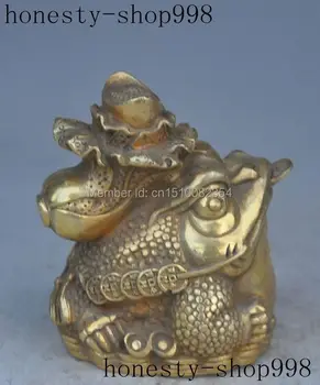 

chinese fengshui brass wealth money coin ingot Toad Bufo frog Cabbage statue