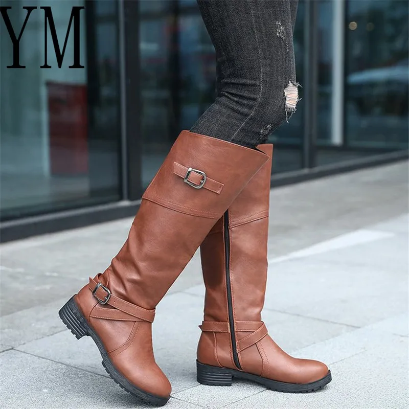

#046 Hot Women Casual Warm Snow Boots Flat Riding Equestrian Shoes Winter Warm Women Mid Calf Boots plus size 35-43 Zapatos Muje