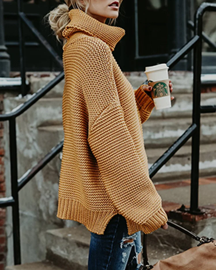 Danjeaner, зимний женский свитер с высоким воротом, плюс размер, Женский Повседневный Свободный теплый свитер с длинным рукавом, Теплый Женский вязаный пуловер