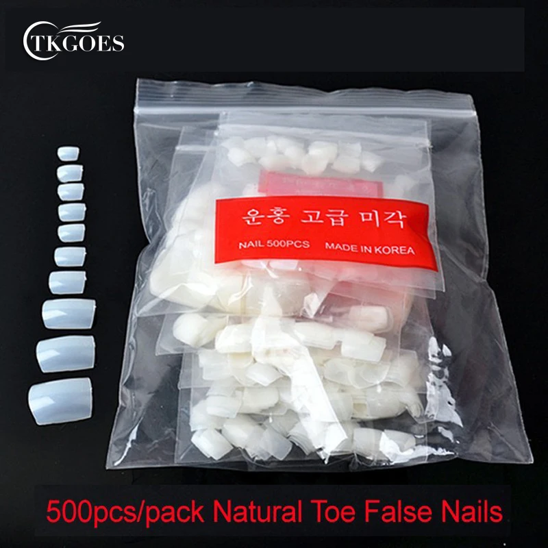 

TKGOES 500pcs/pack Toe False Nails Natural Toe Round Short Nail Tips Full Cover Acrylic UV Gel False Toe Tips