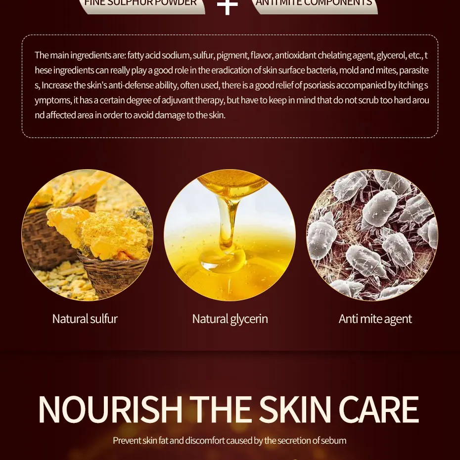 Yiganerjing Sulfur Soap Psoriasis Eczema Ointment Acne Seborrhea Suitable All Skin Diseases Anti Fungus