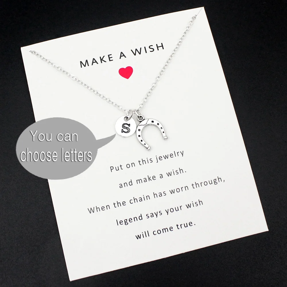 

Silver Horseshoe Necklace Horse Hoof With Letters Women Girls Chain Necklace Birthday Gifts With Card