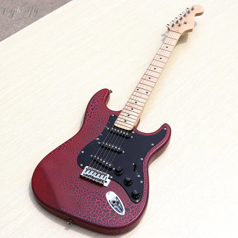 

burst crack metalic red ST electric guitar, Rosewood fretboard, good quality hardwares, white pickguard, factory special offer