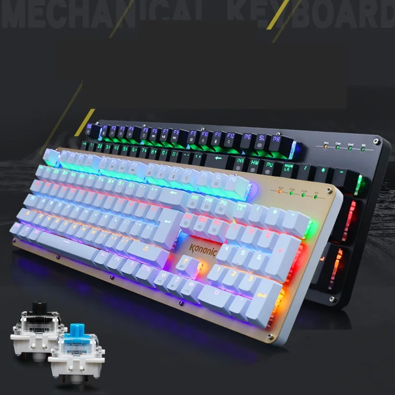 KANANIC 104 ключ RGB подсветка USB Проводная эргономичная Механическая игровая клавиатура плавающие клавиши, пластина из алюминиевого сплава