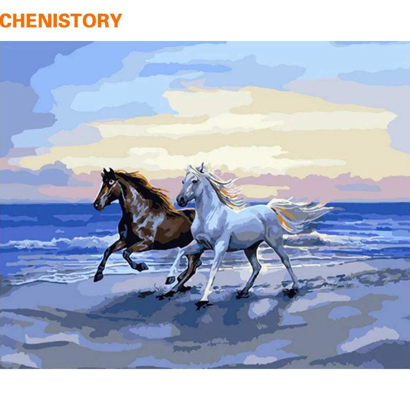 

CHENISTORY Frameless DIY Painting By Numbers Running Horse Seaside Modern Wall Art Picture Hand Painted Home Decoration 40x50cm