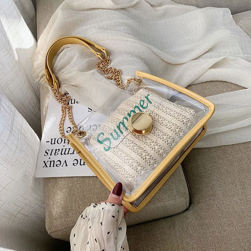 

Shangxin Baggage Girl 2019 New Occidental Chain Texture Square Bag Transparent Jelly Fashion Single Slant Bag