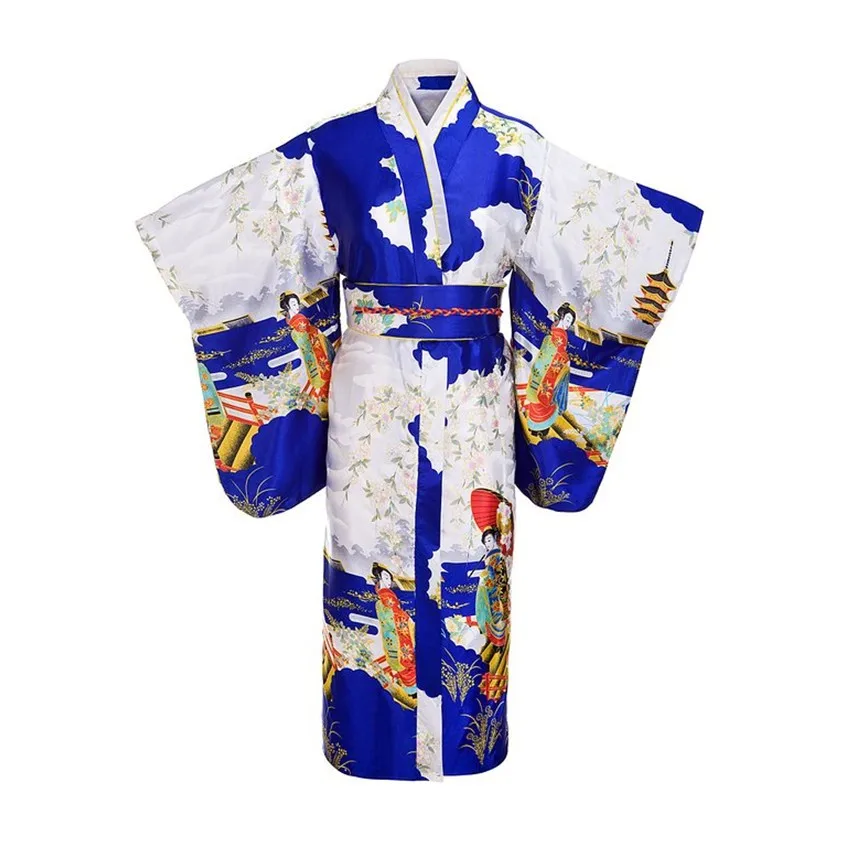 Женское сексуальное кимоно юката с Obi, новинка, вечернее платье, японский костюм для косплея, Цветочный, один размер - Цвет: Синий
