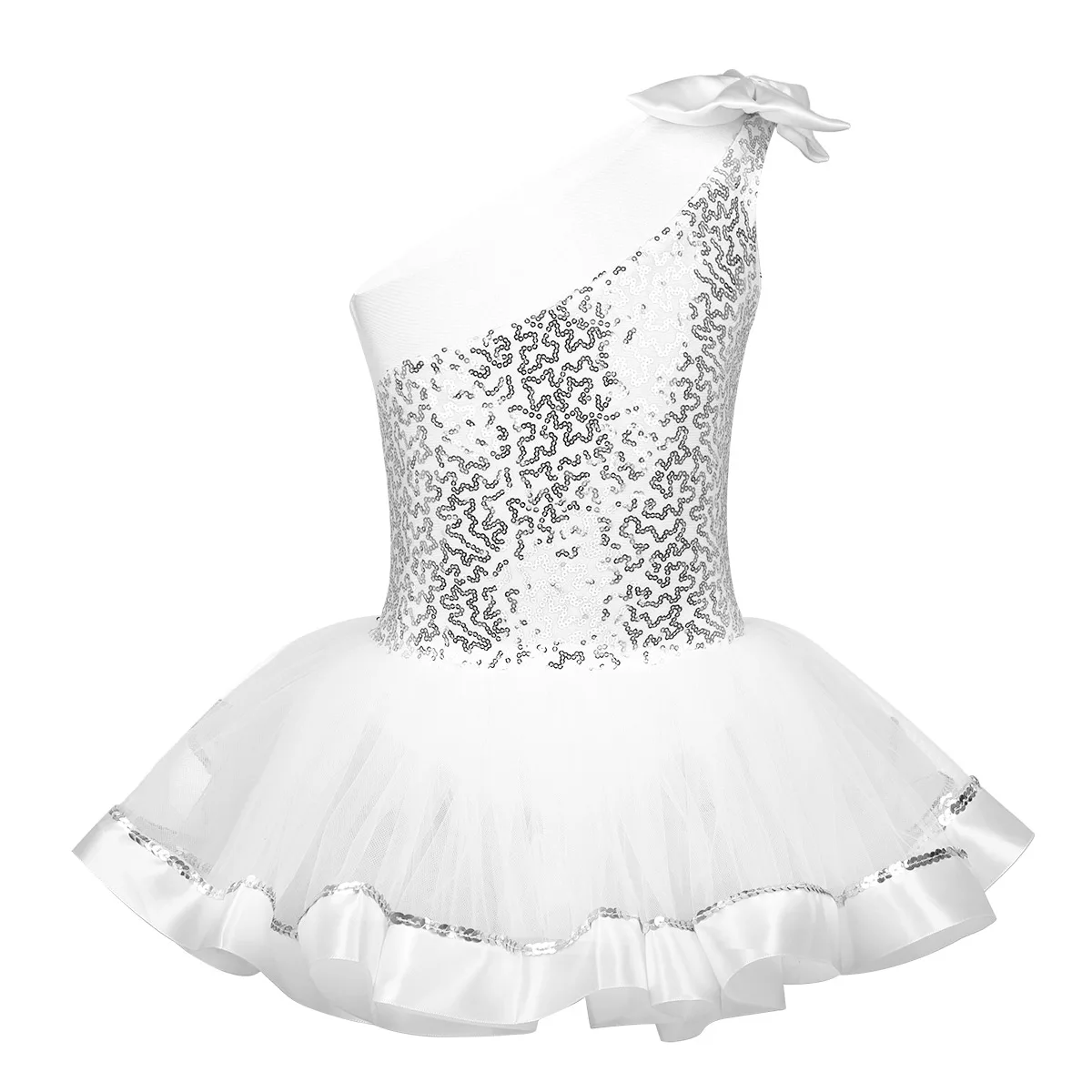 Балетное платье-пачка на одно плечо для маленьких девочек; балетное платье с блестящими блестками; Детское трико балерины; гимнастический трико балерины танцевальный сценический костюм - Цвет: White